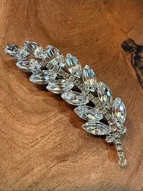 Crystal Leaf Brooch - Clear Rhinestone